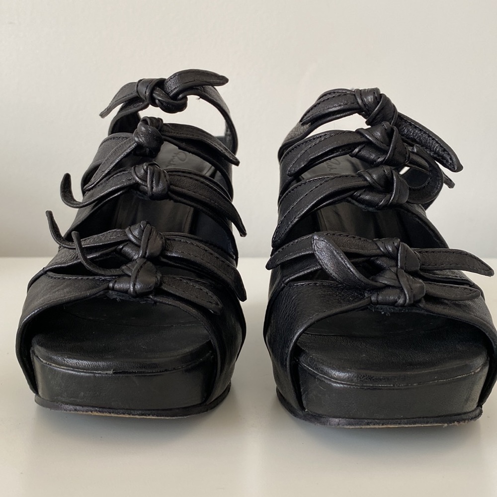 Rick Owens Spring 2011 leather knotted wedge mules sandals size 36 - Picture 7 of 17